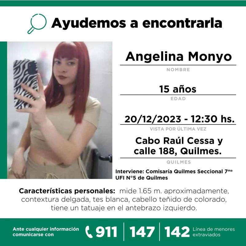 Buscan a una adolescente de 15 años que desapareció de su casa