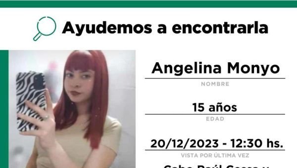 Buscan a una adolescente de 15 años que desapareció de su casa