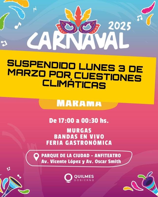 La intensa lluvia en Quilmes obligó a suspender los carnavales