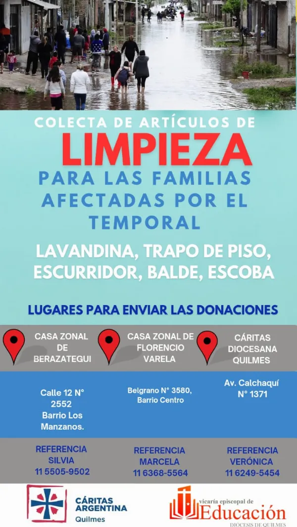 Cáritas y la Diócesis de Quilmes impulsan colecta solidaria tras el temporal