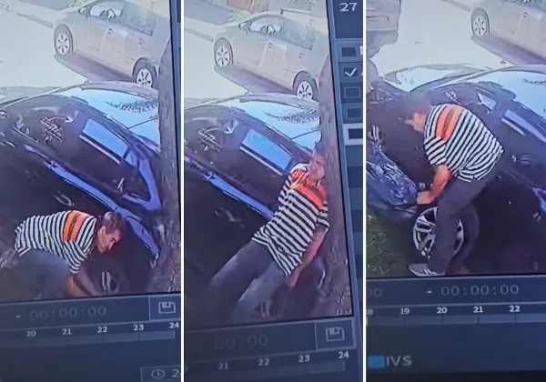 Robaruedas en Bernal: Quedó filmado mientras se llevaba una rueda en plena calle