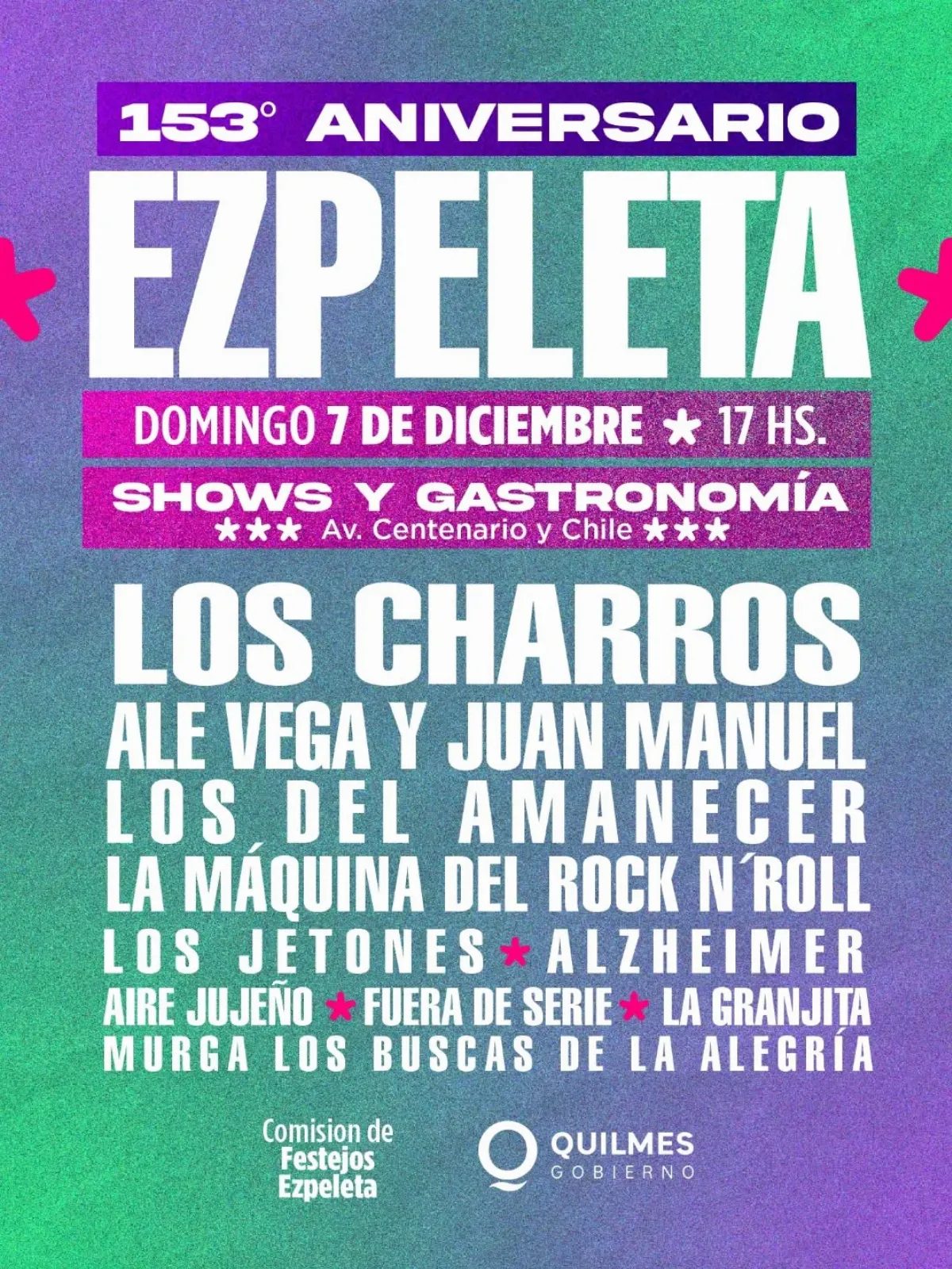 El 153° aniversario de Ezpeleta se celebrará con una gran feria gastronómica y el cierre musical de "Los Charros"