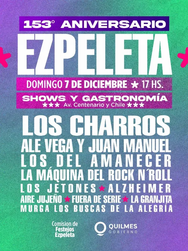 El 153° aniversario de Ezpeleta se celebrará con una gran feria gastronómica y el cierre musical de "Los Charros"
