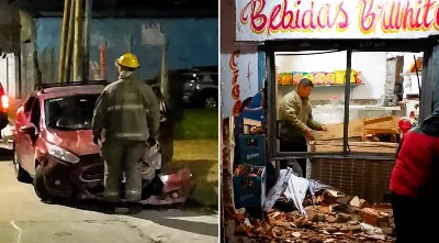 Fuerte choque a metros de la Municipalidad: Un conductor se estrelló contra un comercio y huyó