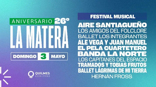 Este domingo La Matera celebra su 26° aniversario