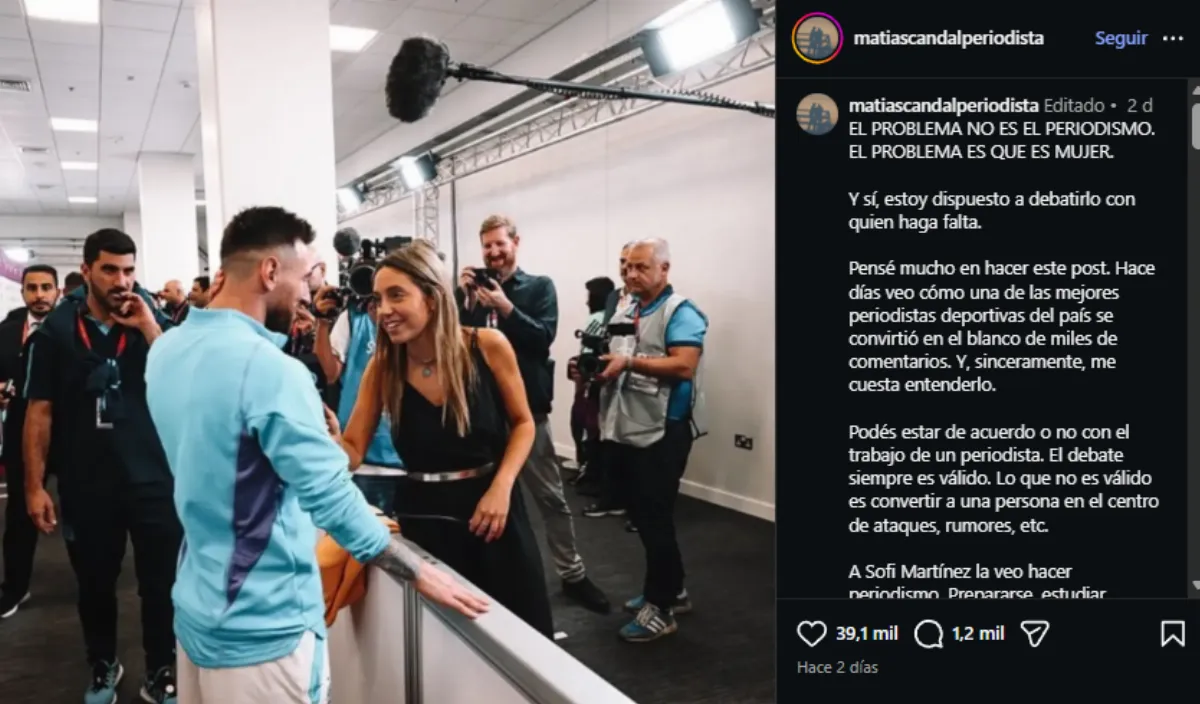 Periodista quilmeño salió en defensa de Sofi Martínez y su publicación se volvió viral